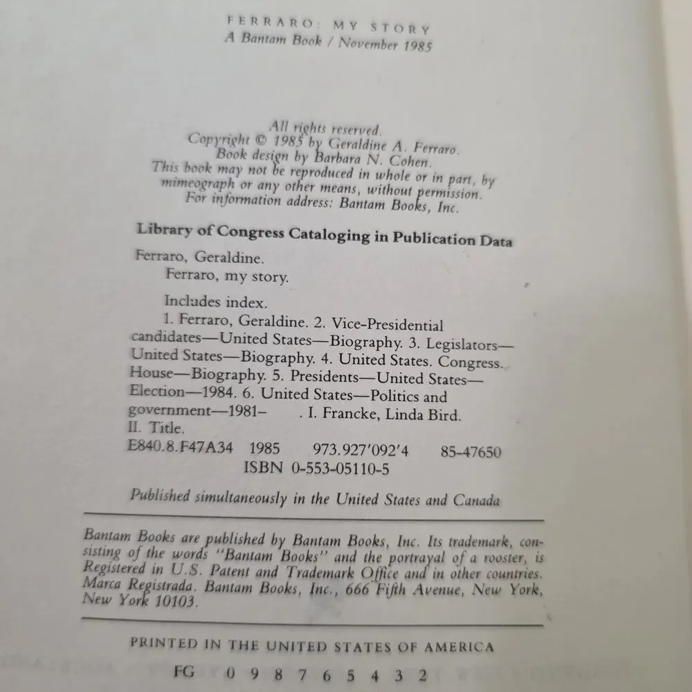 Ferraro, My Story, Geraldine Ferraro